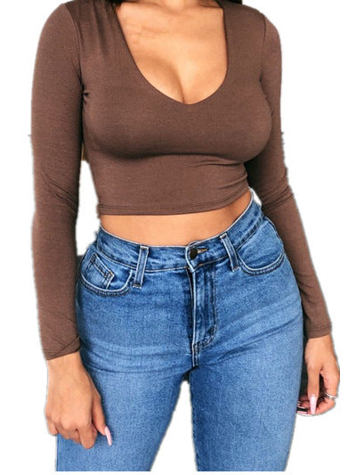 Damer figurnära långärmad crop-top med V-hals Eva Jonsson-Eva Jonsson