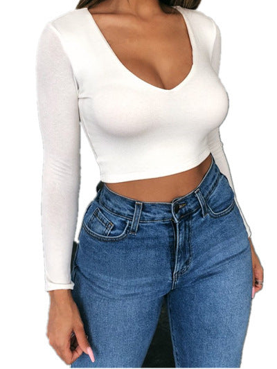 Damer figurnära långärmad crop-top med V-hals Eva Jonsson-Eva Jonsson