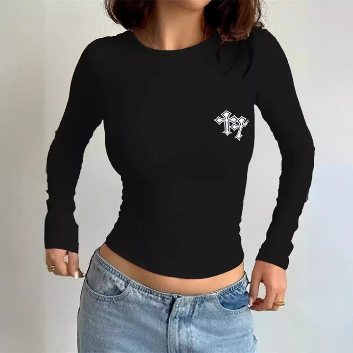 Damer figurnära långärmad topp med stiligt logotyp Mirla-Eva Jonsson