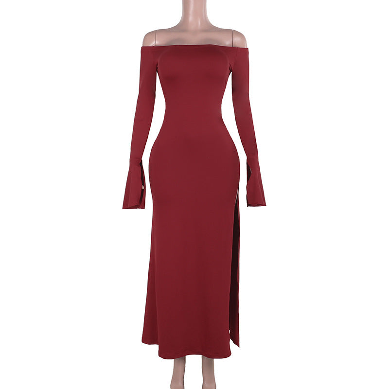 Damer figurnära off-shoulder maxiklänning med elegant slits Mirla-Eva Jonsson