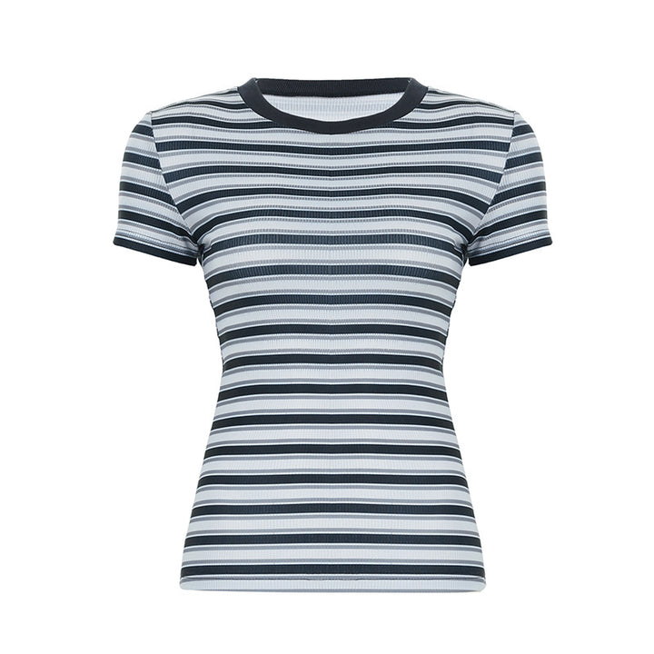 Damer figurnära randiga t-shirt med rund halsringning Mirla-Eva Jonsson