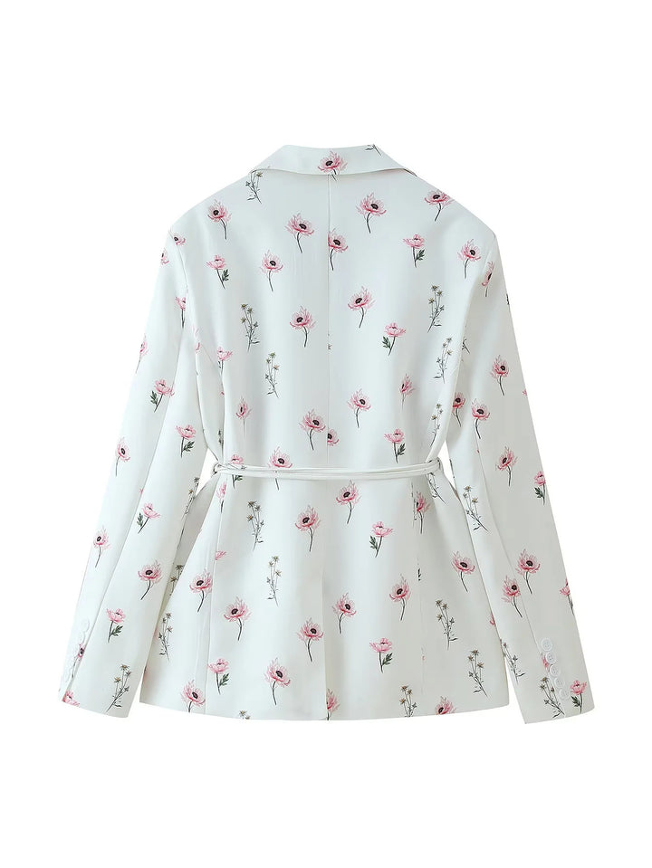 Damer figursydd blazer med blommönster och bälte Mirla-Eva Jonsson