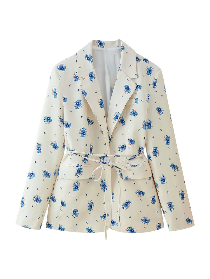 Damer figursydd blazer med blommönster och bälte Mirla-Eva Jonsson