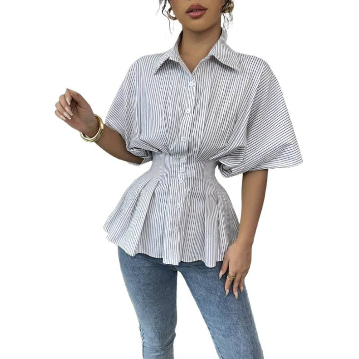 Damer figursydd blus med puffärmar och randig mönster Mirla-Eva Jonsson