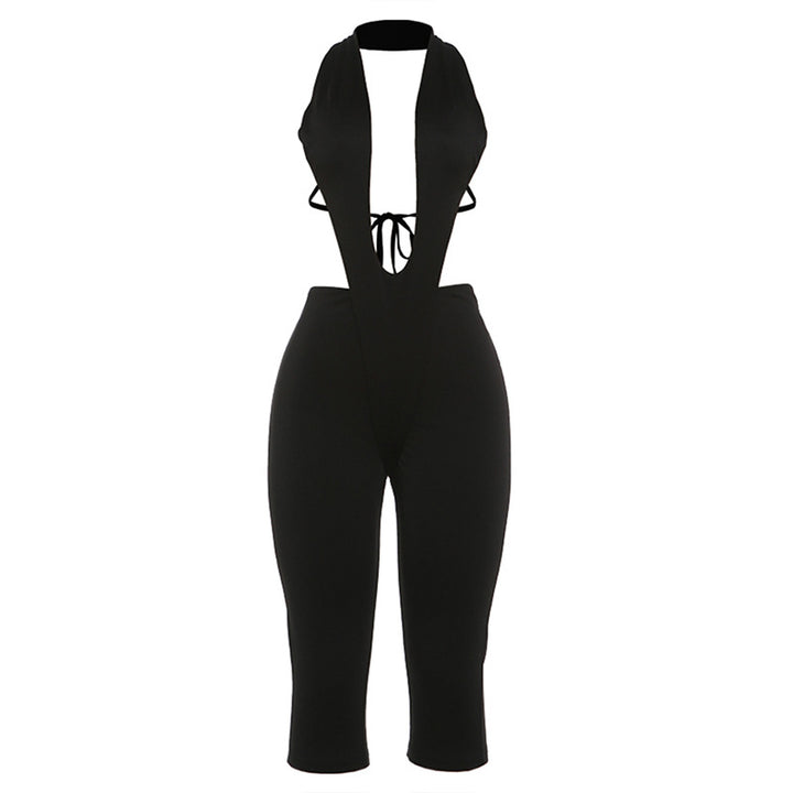 Damer figursydd jumpsuit med djup V-ringning och knytbälte Mirla-Eva Jonsson