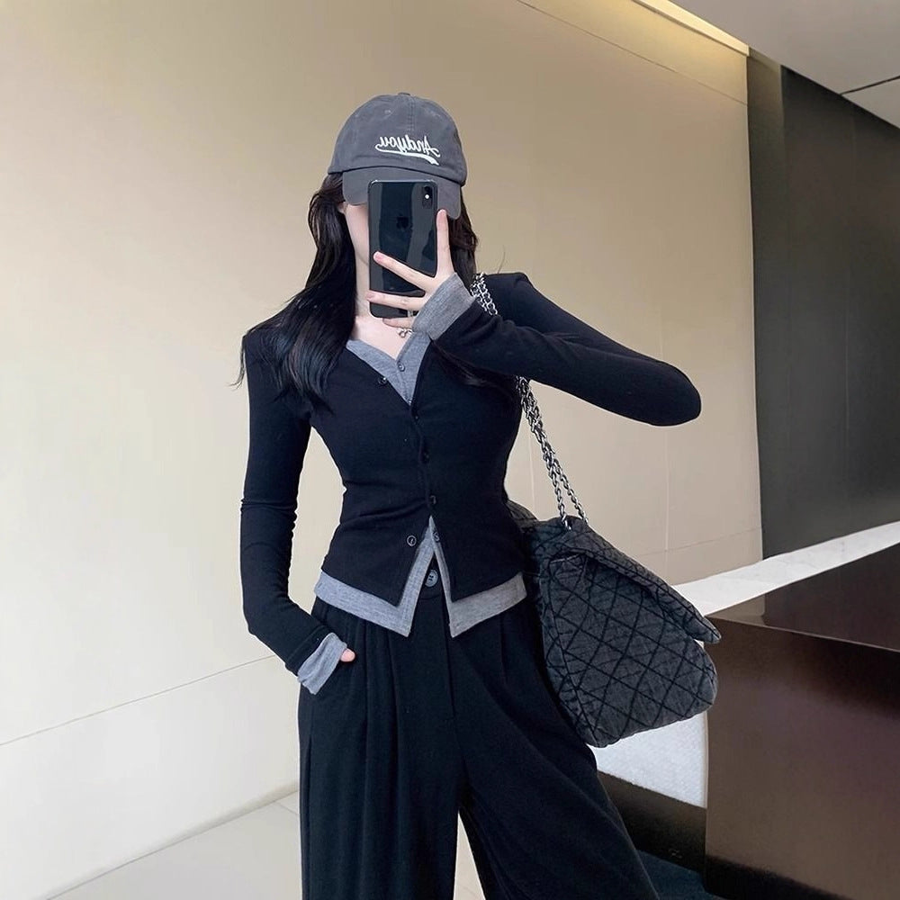Damer figursydd långärmad topp med elegant underkrage Mirla-Eva Jonsson