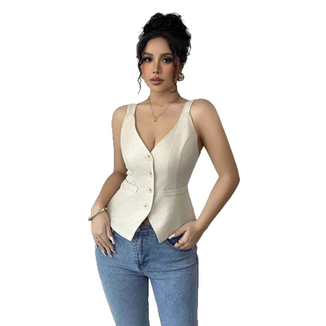 Damer figursydd väst med knappdetaljer och smala axelband Eva Jonsson-Eva Jonsson