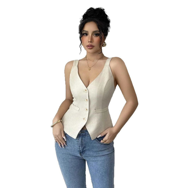 Damer figursydd väst med knappdetaljer och smala axelband Eva Jonsson-Eva Jonsson