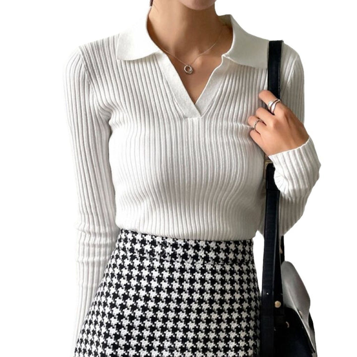 Damer finstickad överdel med polo-krage och ribbad struktur Eva Jonsson-Eva Jonsson
