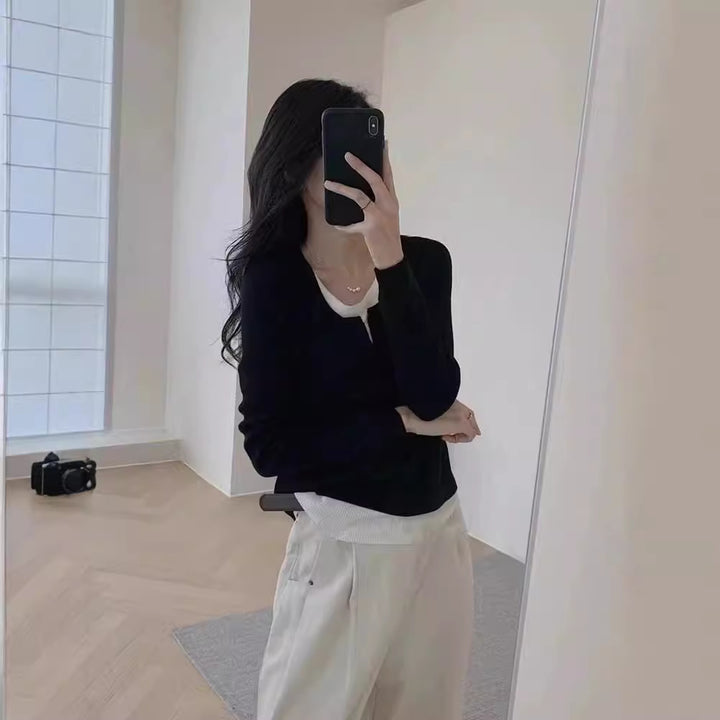 Damer finstickad pullover med V-hals och raglanärmar Mirla-Eva Jonsson