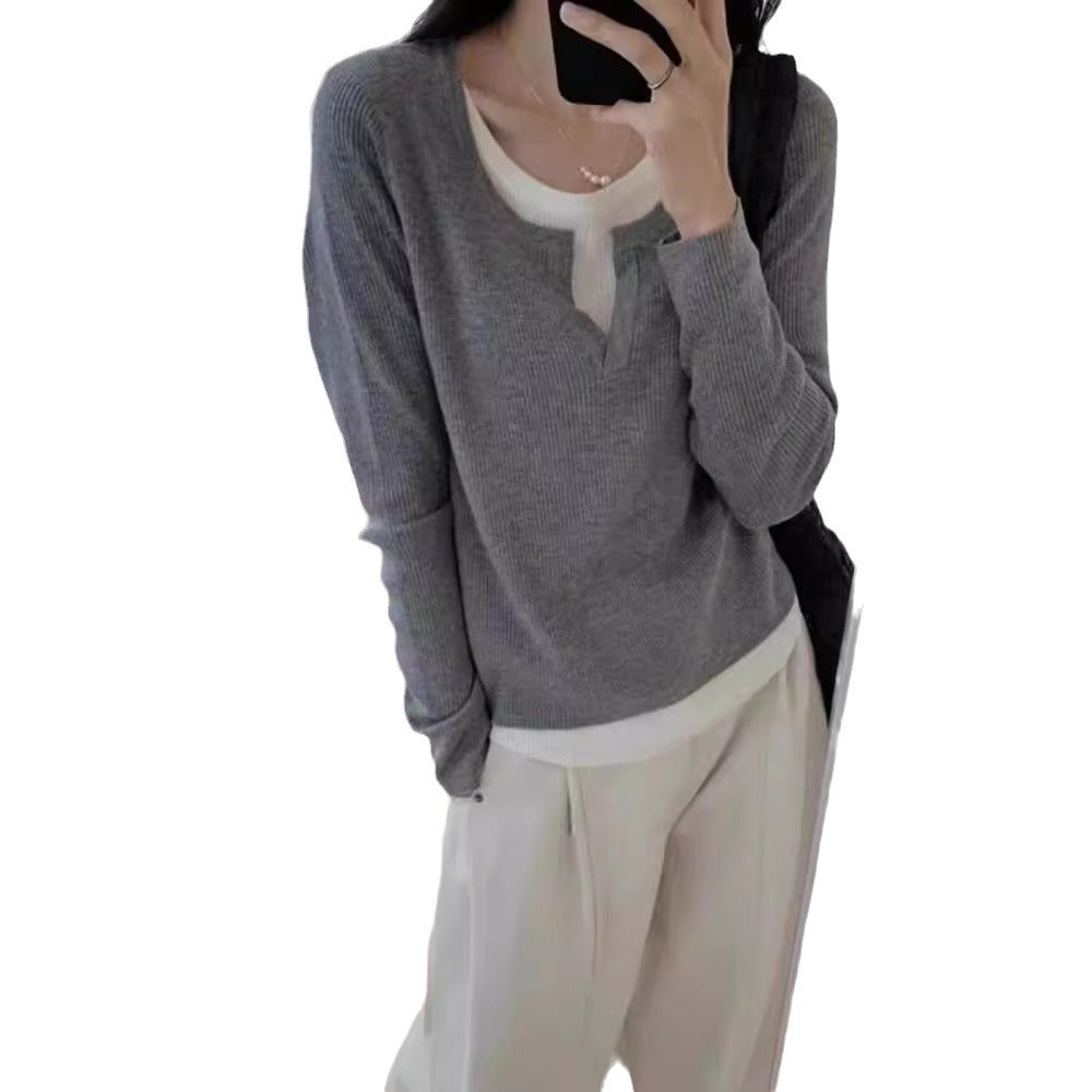 Damer finstickad pullover med V-hals och raglanärmar Mirla-Eva Jonsson