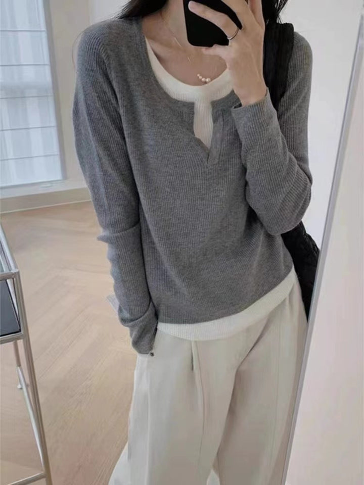 Damer finstickad pullover med V-hals och raglanärmar Mirla-Eva Jonsson