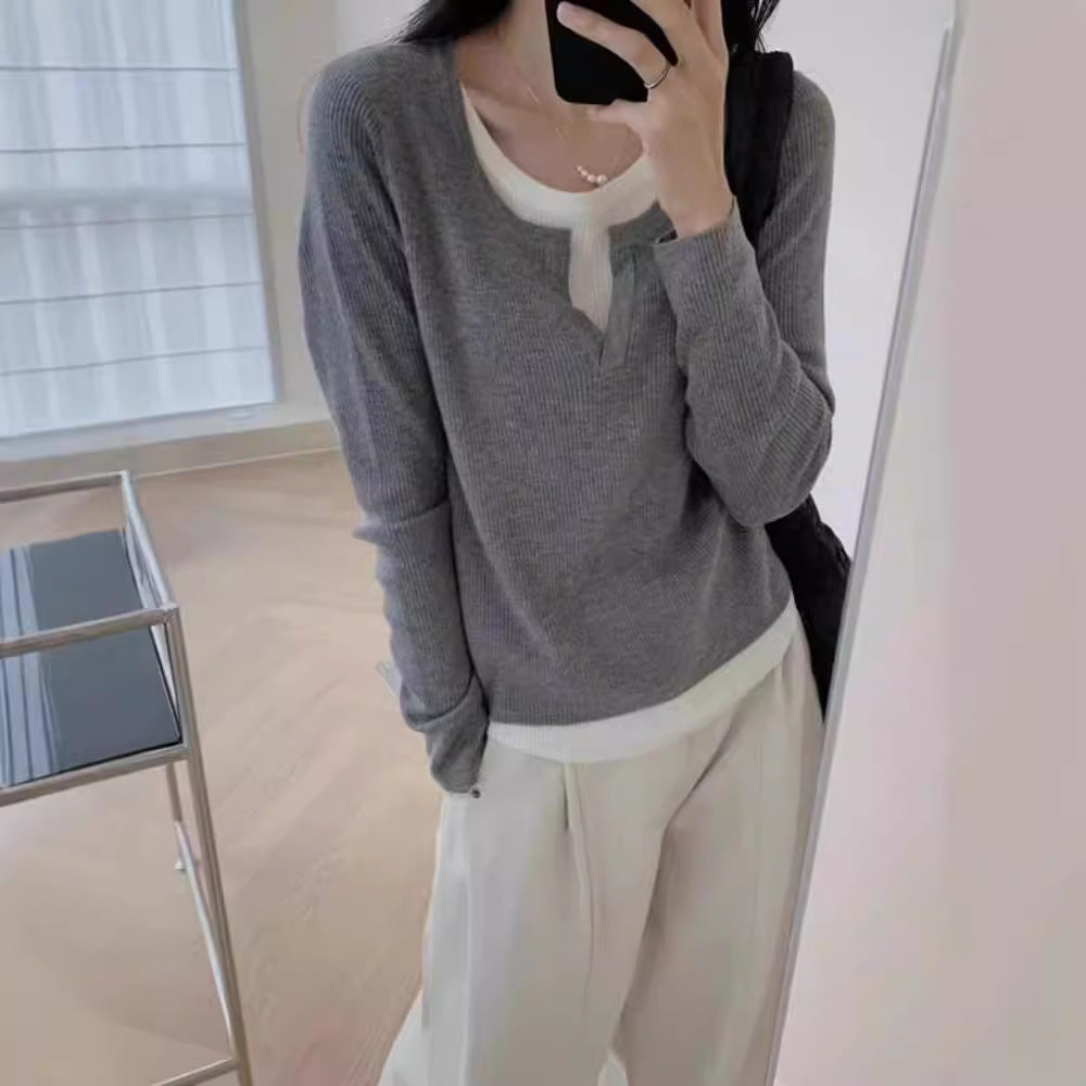 Damer finstickad pullover med V-hals och raglanärmar Mirla-Eva Jonsson