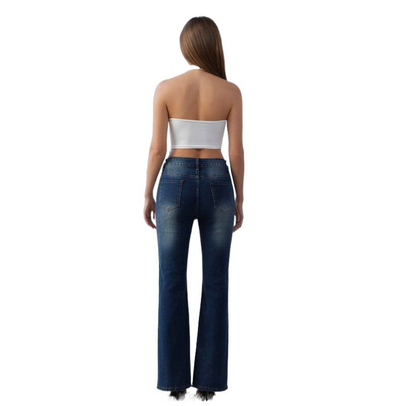 Damer flare jeans med hög midja och dekorerad midja Mirla-Eva Jonsson