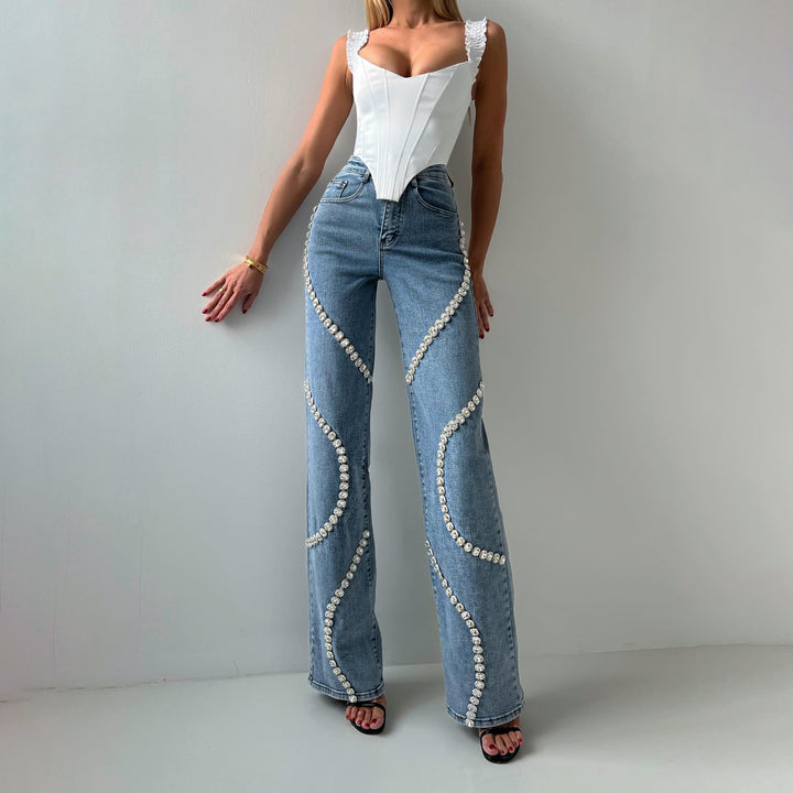 Damer flared jeans med dekorativa pärldetaljer Mirla-Eva Jonsson