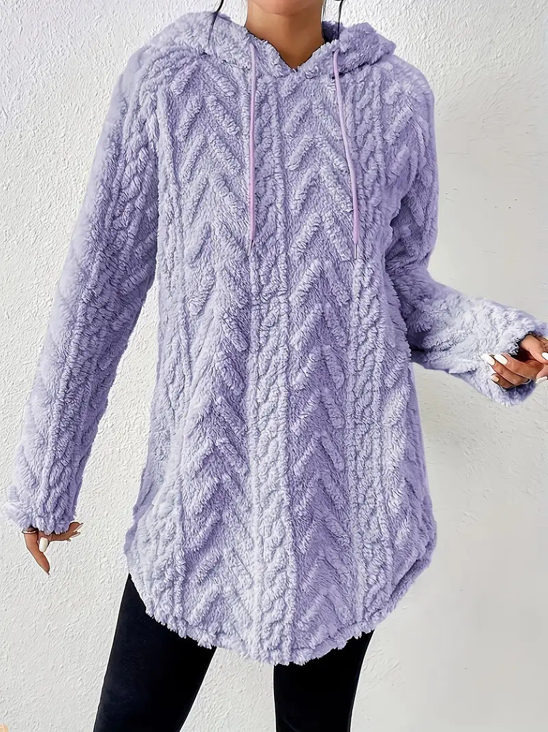 Damer fleece-hoodie med strukturerad flätmönster Mirla-Eva Jonsson