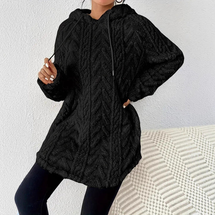 Damer fleece-hoodie med strukturerad flätmönster Mirla-Eva Jonsson