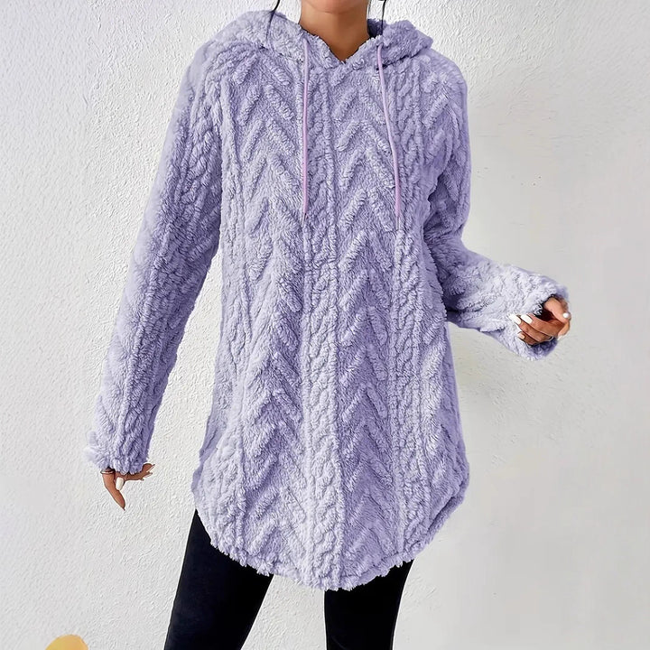 Damer fleece-hoodie med strukturerad flätmönster Mirla-Eva Jonsson