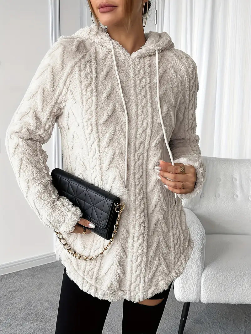 Damer fleece-hoodie med strukturerad flätmönster Mirla-Eva Jonsson