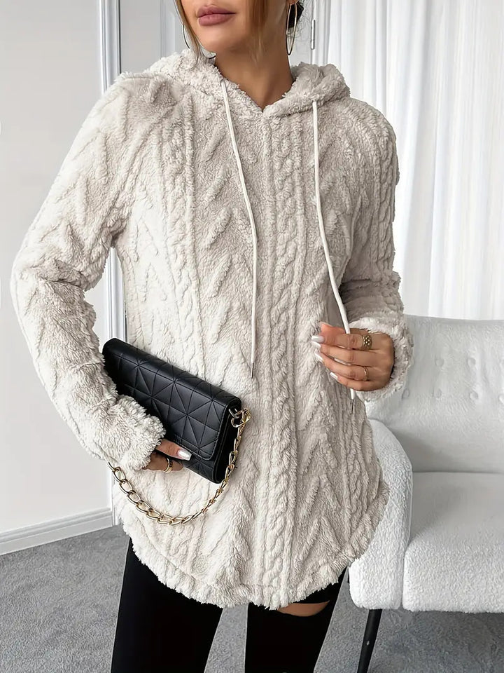 Damer fleece-hoodie med strukturerad flätmönster Mirla-Eva Jonsson