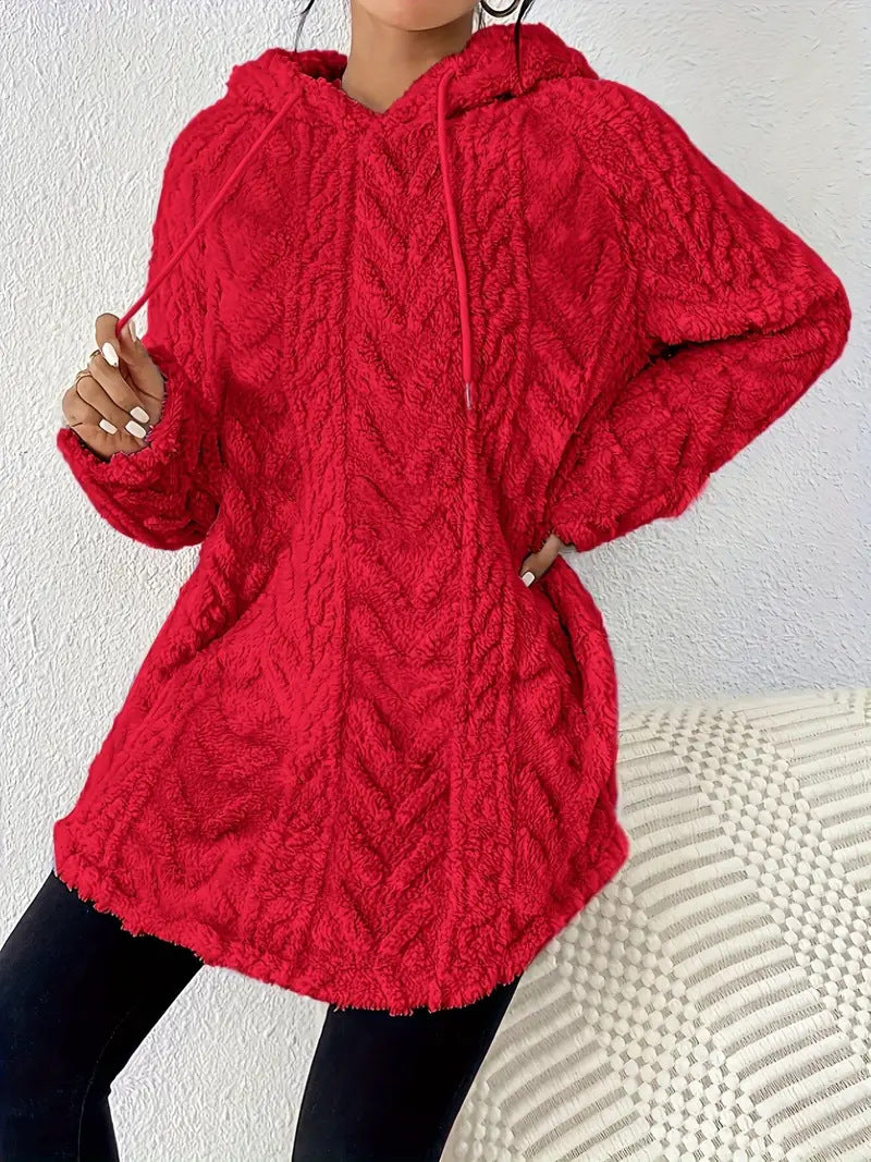 Damer fleece-hoodie med strukturerad flätmönster Mirla-Eva Jonsson