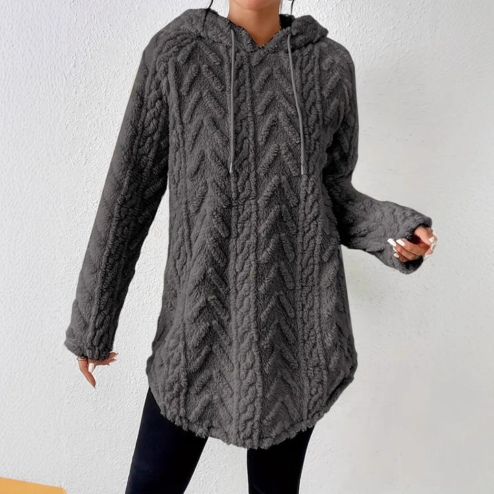 Damer fleece-hoodie med strukturerad flätmönster Mirla-Eva Jonsson