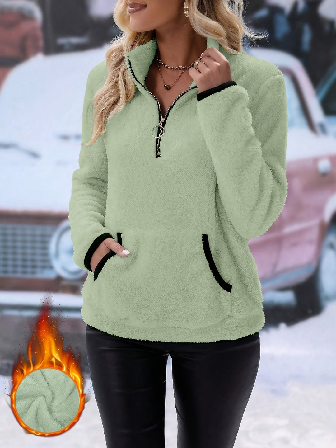 Damer fleece hoodtröja med halv dragkedja Eva Jonsson-Eva Jonsson