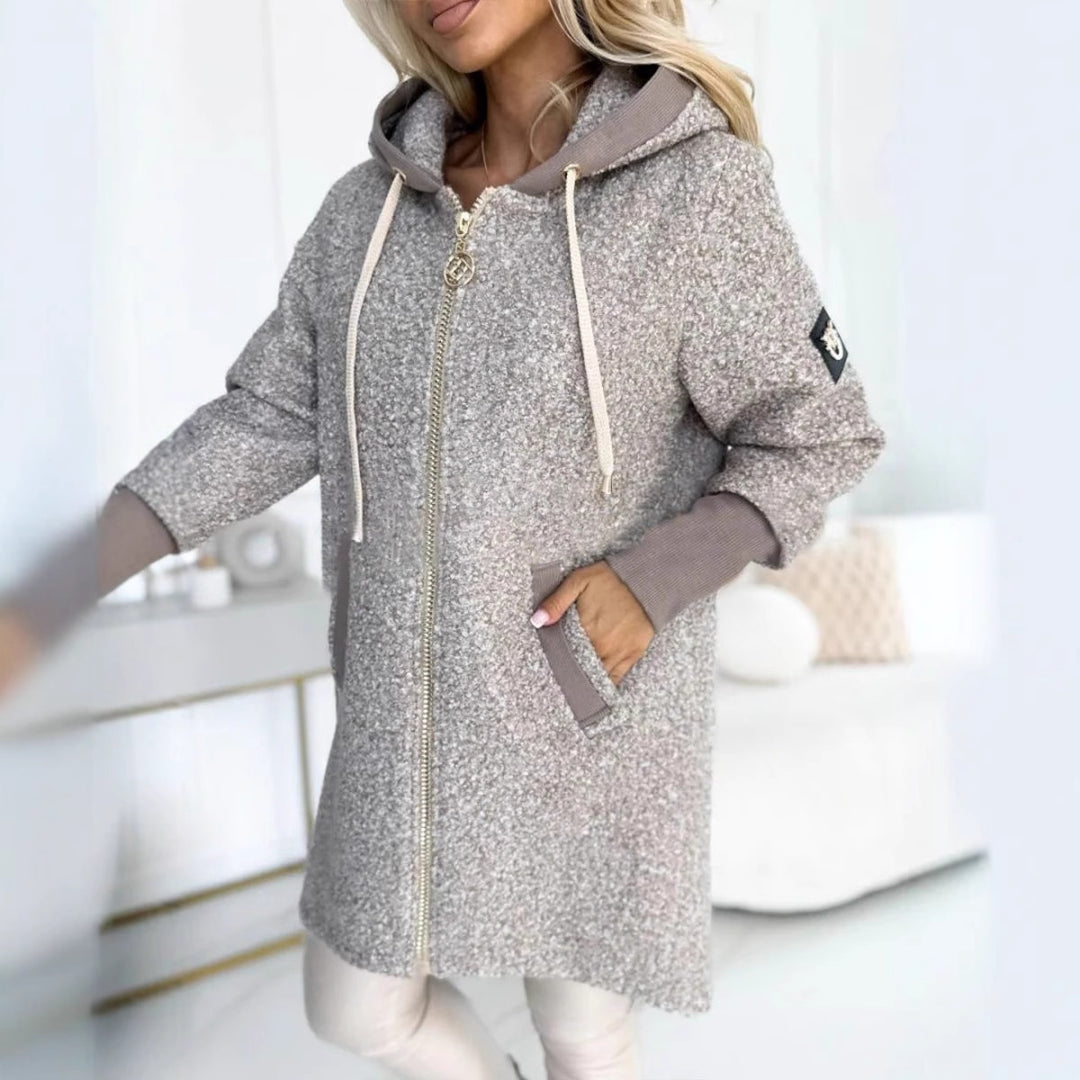 Damer fleece-långjacka med högkvalitativ dragkedja och huva Mirla-Eva Jonsson