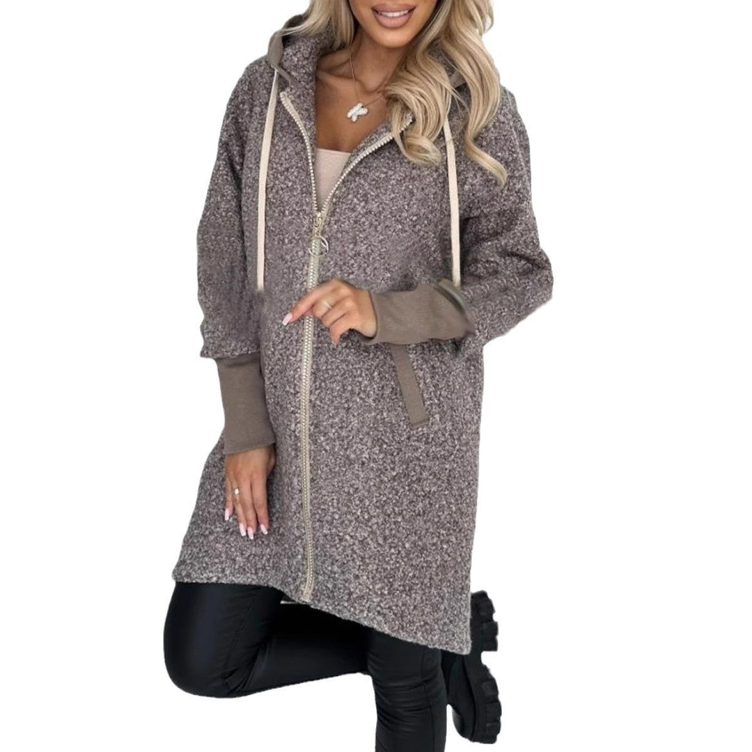 Damer fleece-långjacka med högkvalitativ dragkedja och huva Mirla-Eva Jonsson