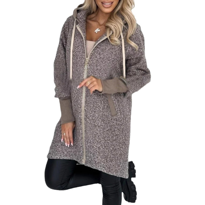 Damer fleece-långjacka med högkvalitativ dragkedja och huva Mirla-Eva Jonsson