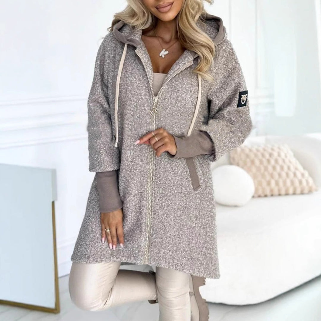 Damer fleece-långjacka med högkvalitativ dragkedja och huva Mirla-Eva Jonsson