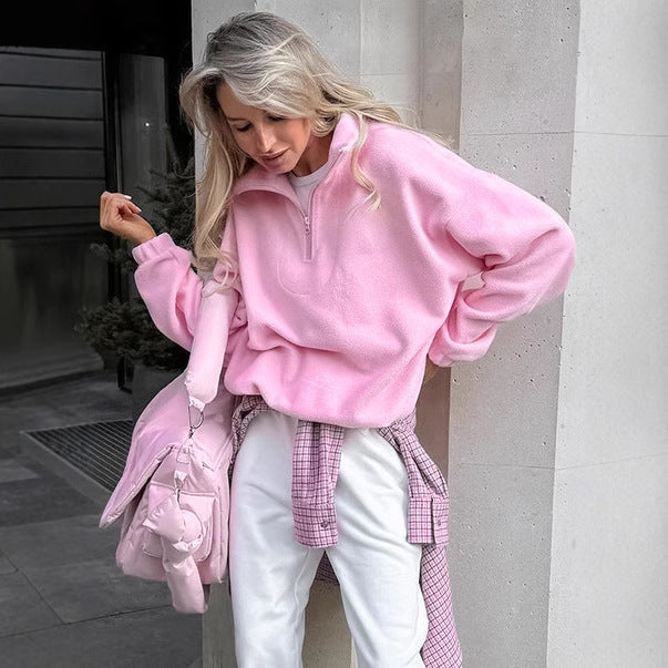 Damer fleece sweatshirt med halvpulldragare Mirla-Eva Jonsson