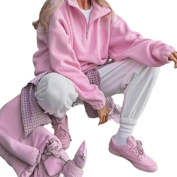 Damer fleece sweatshirt med halvpulldragare Mirla-Eva Jonsson