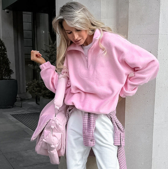 Damer fleece sweatshirt med halvpulldragare Mirla-Eva Jonsson