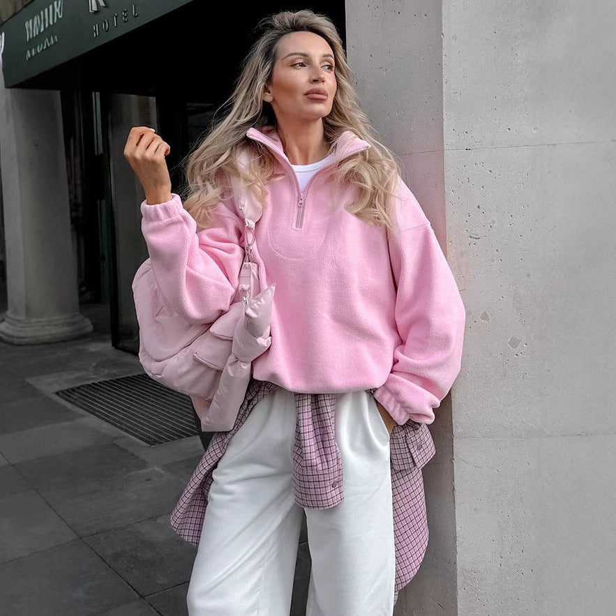 Damer fleece sweatshirt med halvpulldragare Mirla-Eva Jonsson