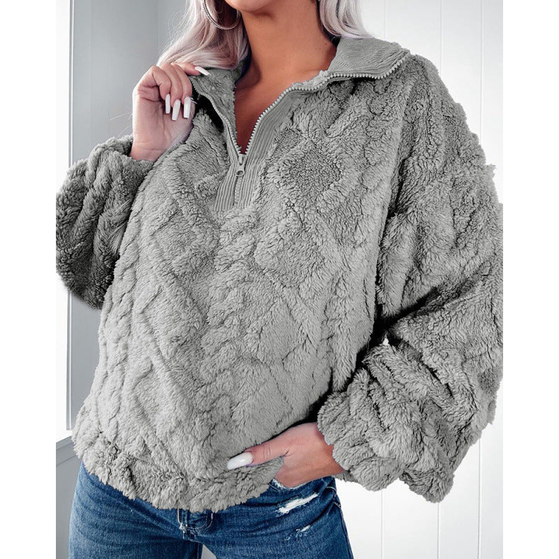 Damer fleece-tröja med halvmångdrag och strukturerad design Mirla-Eva Jonsson