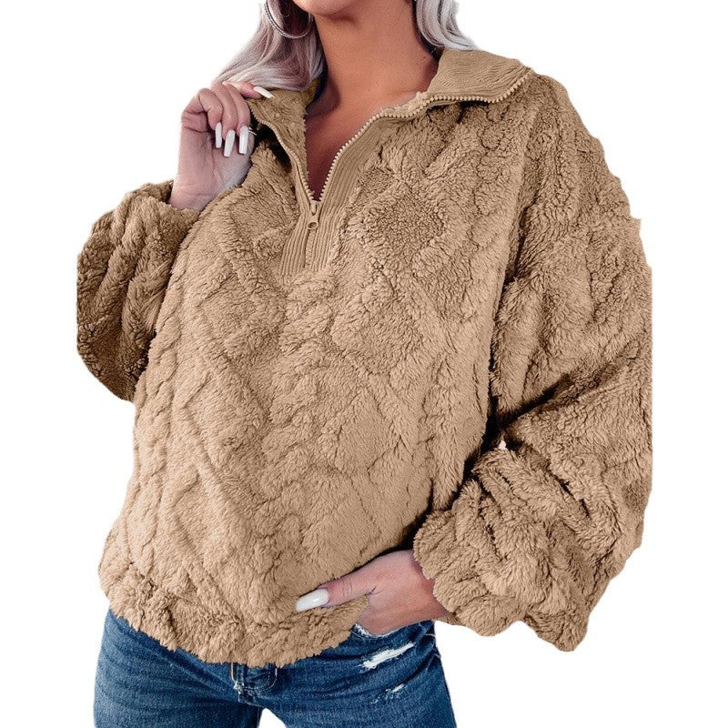 Damer fleece-tröja med halvmångdrag och strukturerad design Mirla-Eva Jonsson