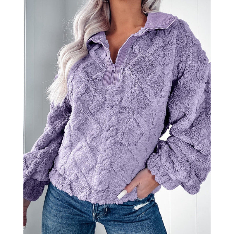 Damer fleece-tröja med halvmångdrag och strukturerad design Mirla-Eva Jonsson