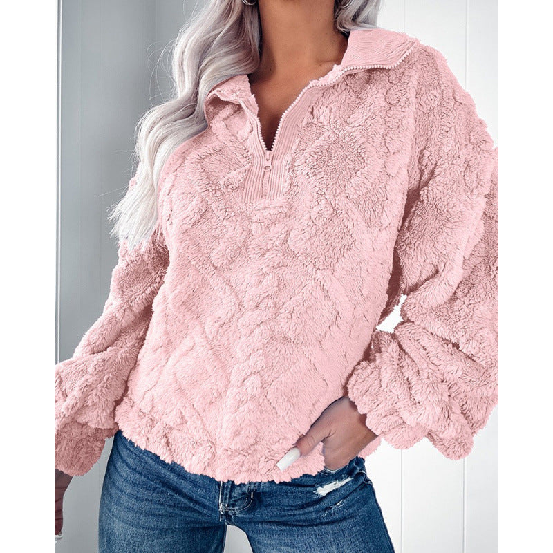 Damer fleece-tröja med halvmångdrag och strukturerad design Mirla-Eva Jonsson