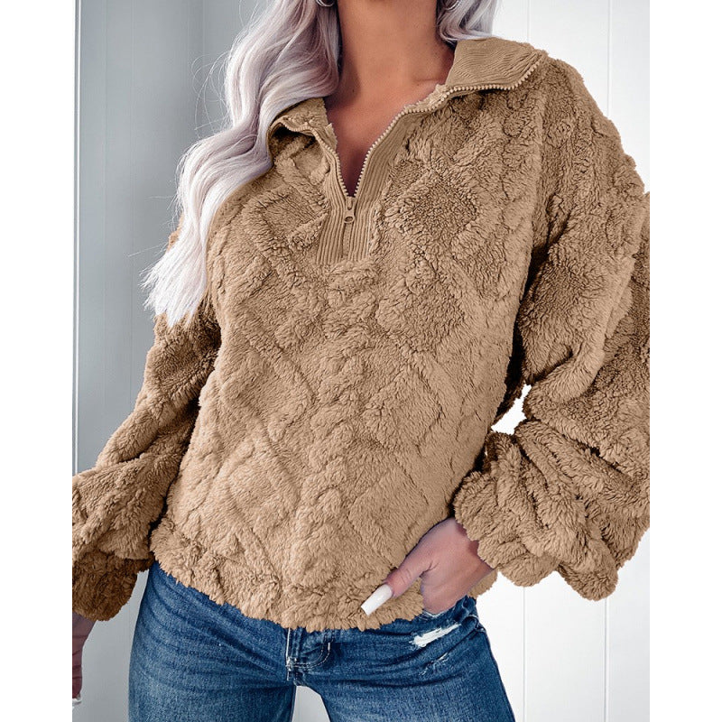 Damer fleece-tröja med halvmångdrag och strukturerad design Mirla-Eva Jonsson