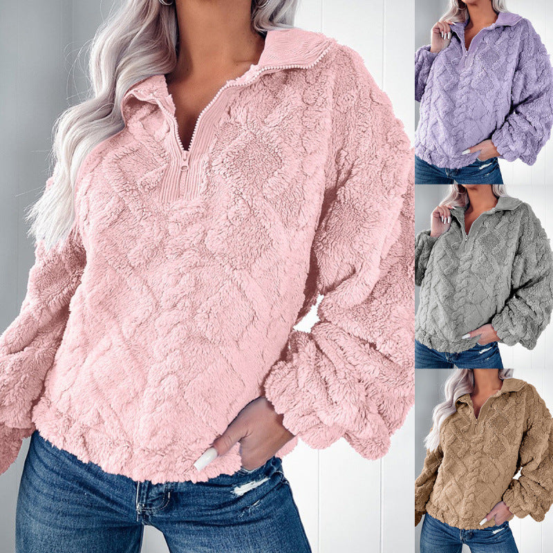 Damer fleece-tröja med halvmångdrag och strukturerad design Mirla-Eva Jonsson