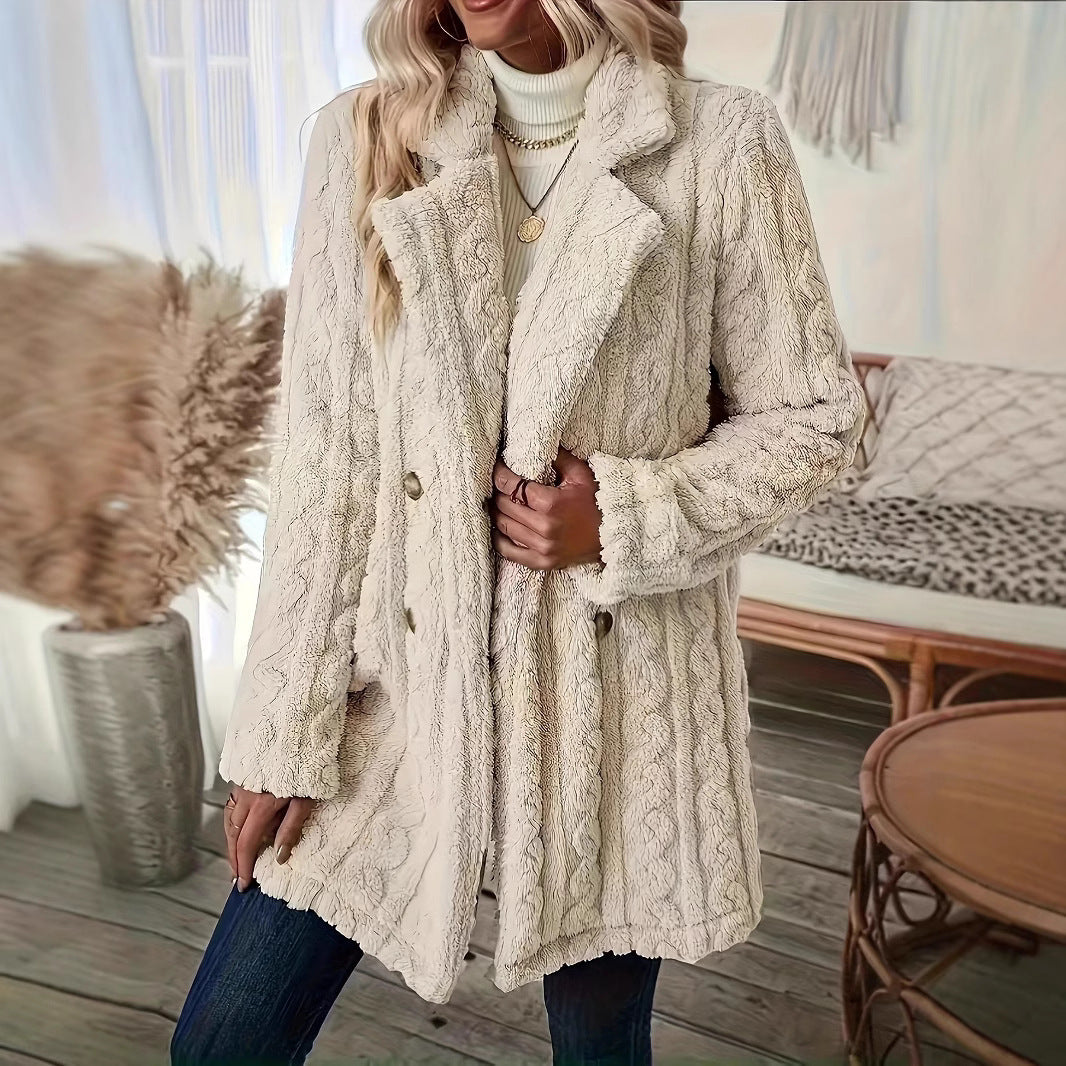 Damer fleece-vinterjacka med strukturerad design och eleganta knappar Mirla-Eva Jonsson