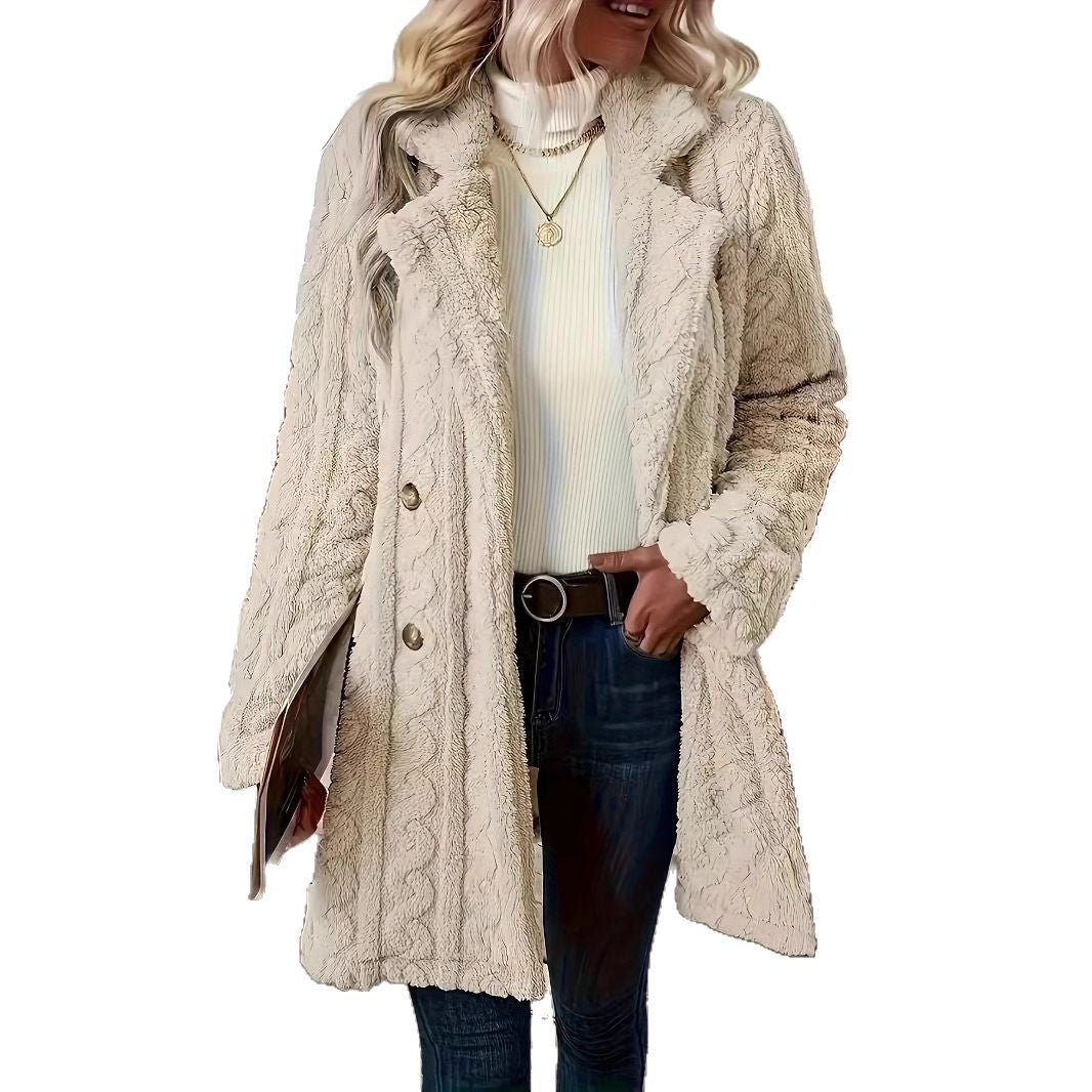 Damer fleece-vinterjacka med strukturerad design och eleganta knappar Mirla-Eva Jonsson