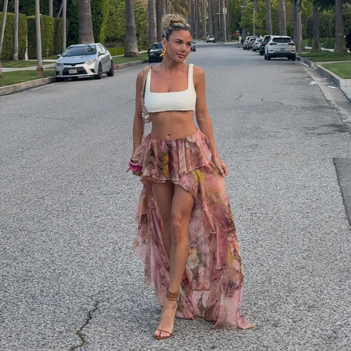 Damer floral asymmetrisk kjol med volangdetaljer Mirla-Eva Jonsson