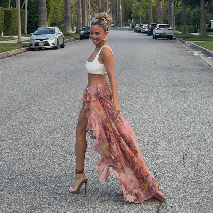 Damer floral asymmetrisk kjol med volangdetaljer Mirla-Eva Jonsson