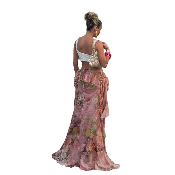 Damer floral asymmetrisk kjol med volangdetaljer Mirla-Eva Jonsson