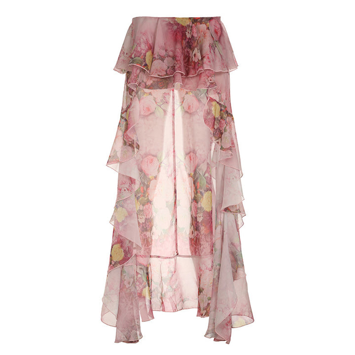 Damer floral asymmetrisk kjol med volangdetaljer Mirla-Eva Jonsson
