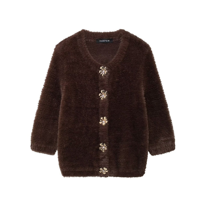Damer fluffig cardigan med dekorativa knappar Mirla-Eva Jonsson