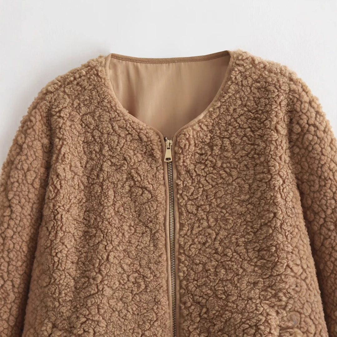 Damer fluffig cardigan med dragkedja Mirla-Eva Jonsson