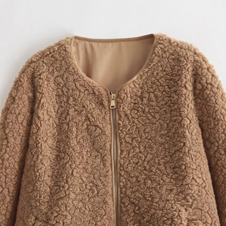 Damer fluffig cardigan med dragkedja Mirla-Eva Jonsson